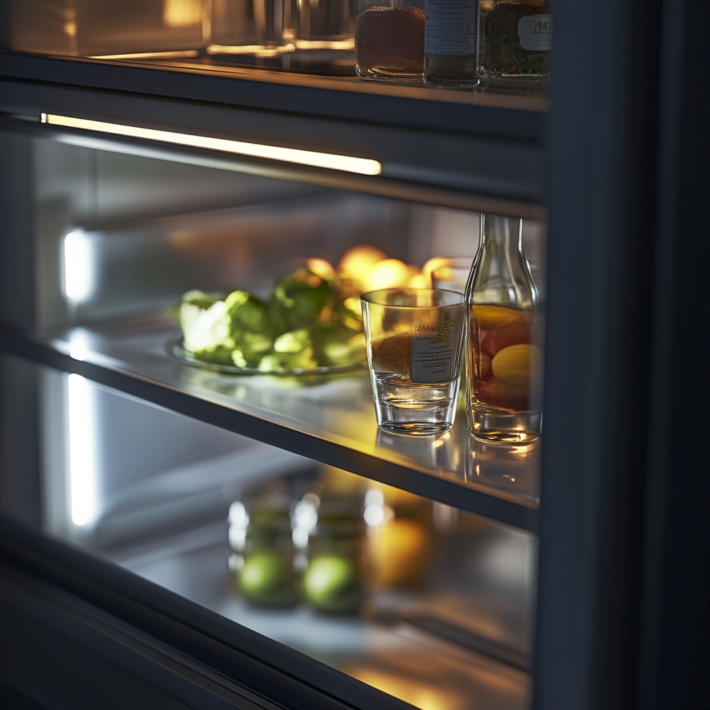 Dimly Lit Premium Refrigerator Close Up