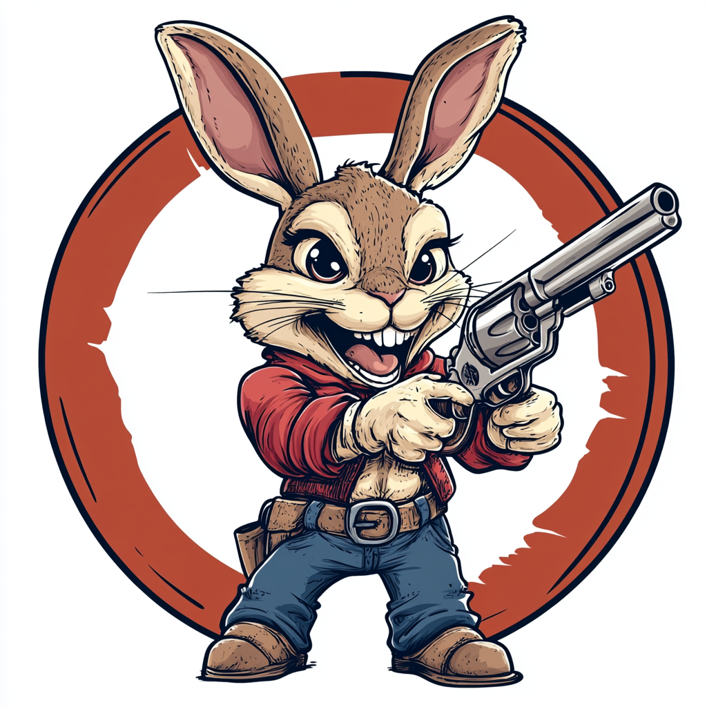 Cute rabbit holding gun logo