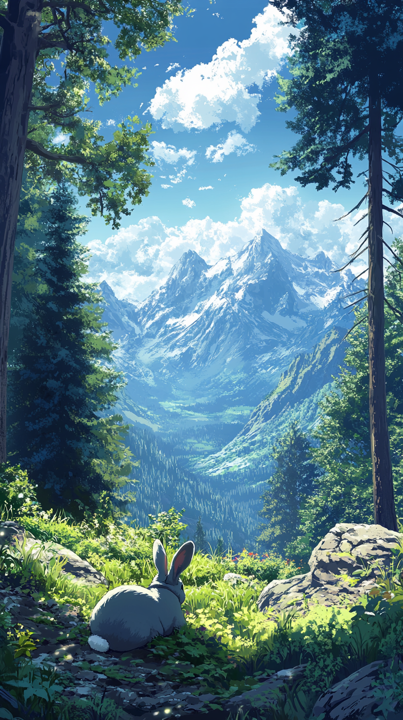 Rabbit sleeping in mountain landscape