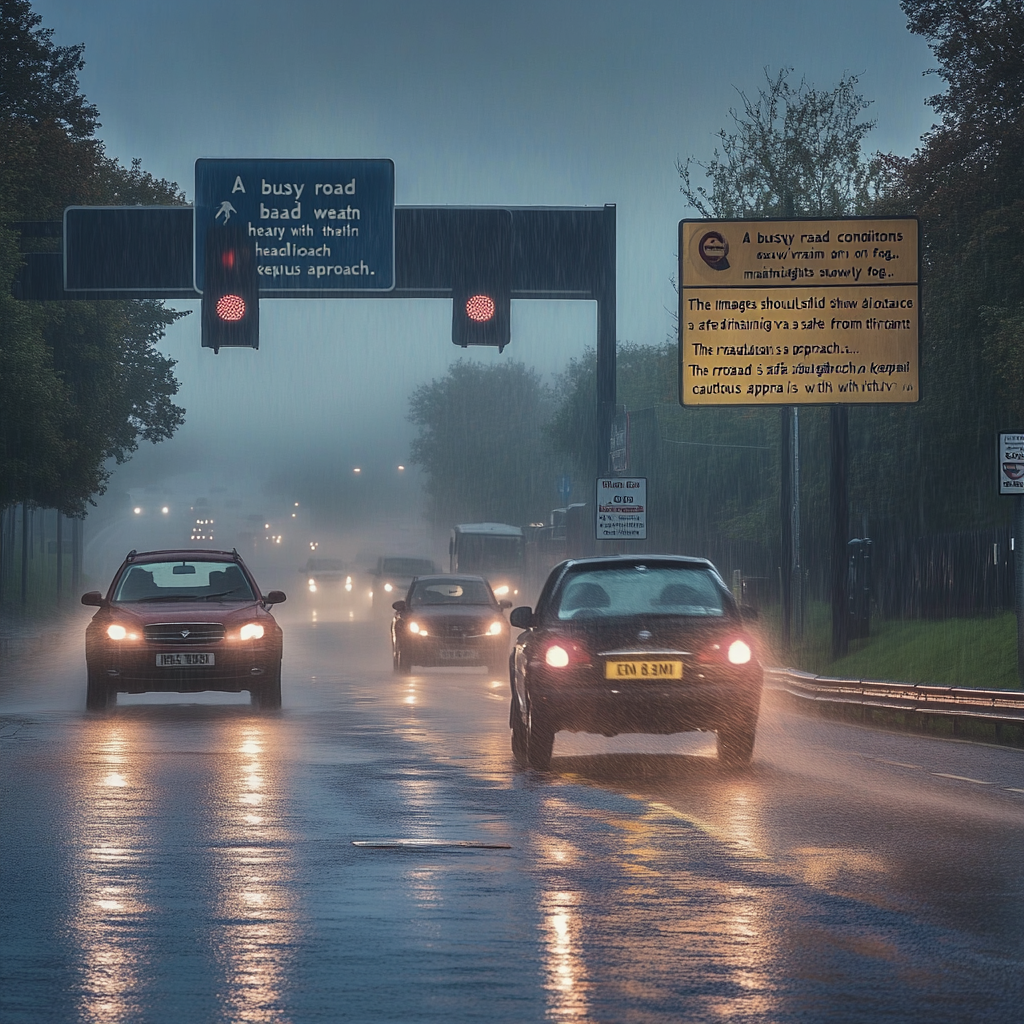 Rainy Road Traffic Lights Scene