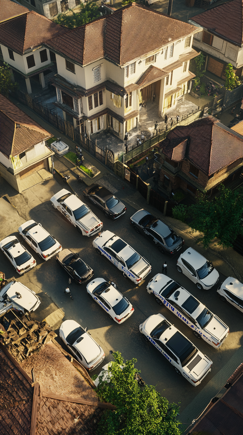 Nigerian police cars parked outside home