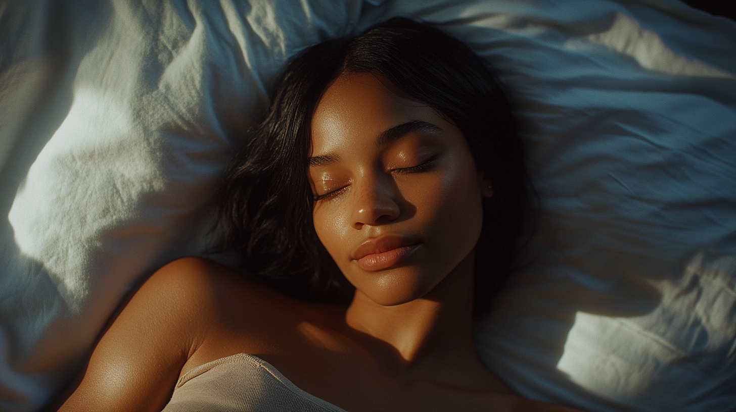 Black woman peacefully sleeping in bed