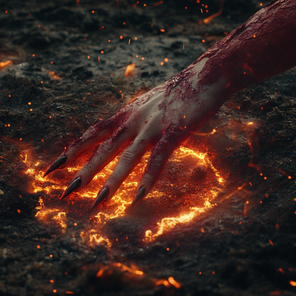 Red Female Hand Flames Ground