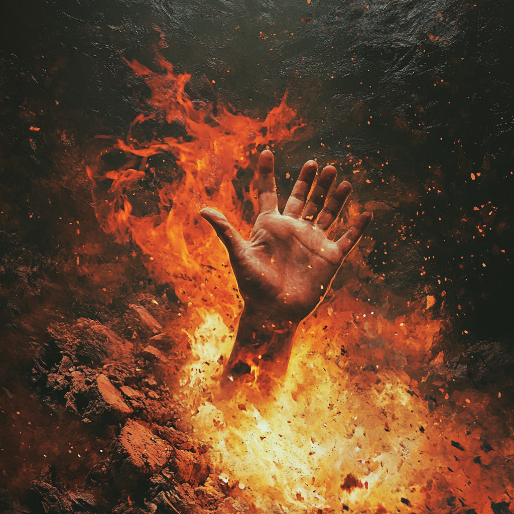 Red Female Hand Mudra Flames