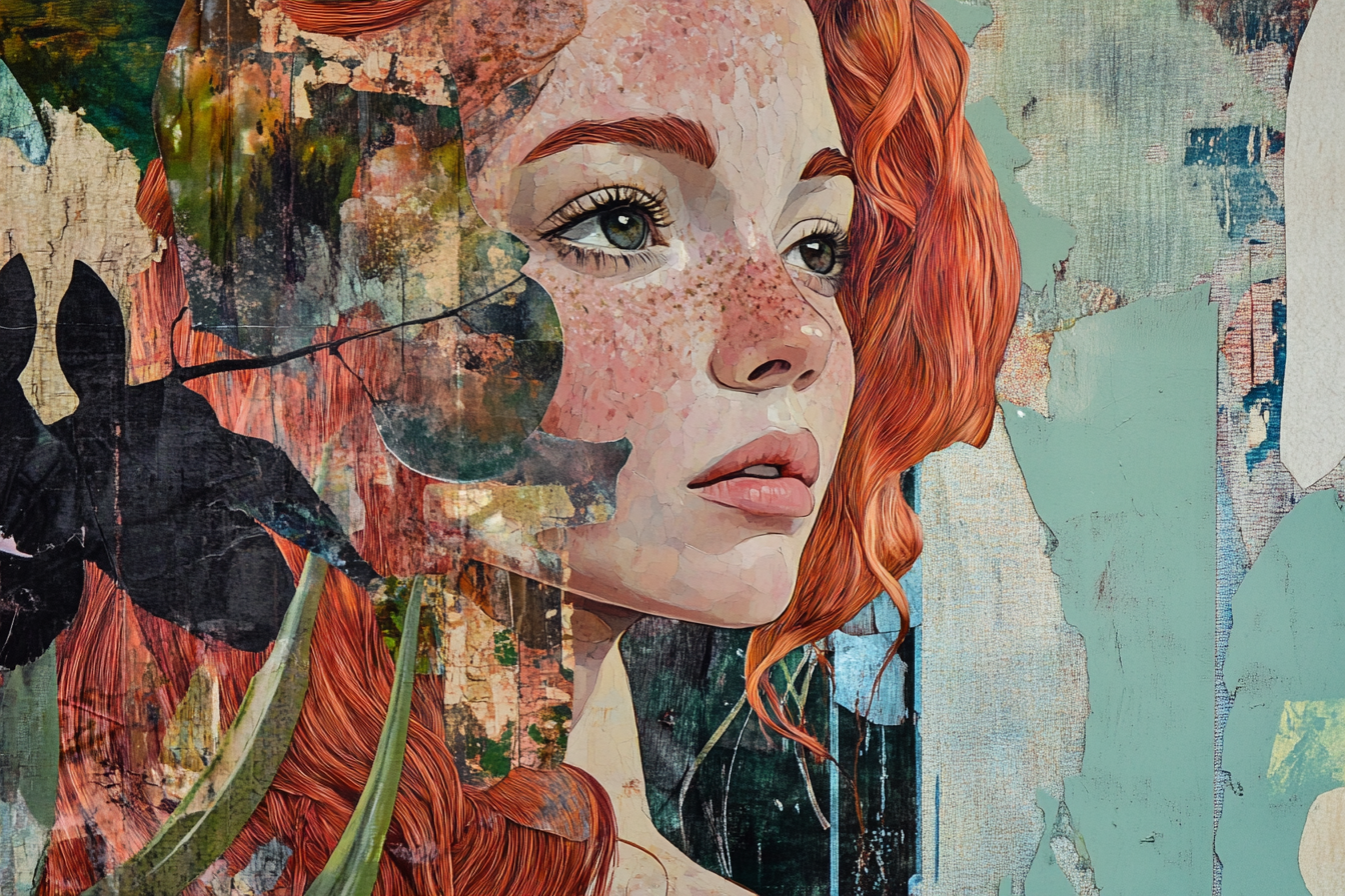 Red-Haired Female Collage Abstract Shapes