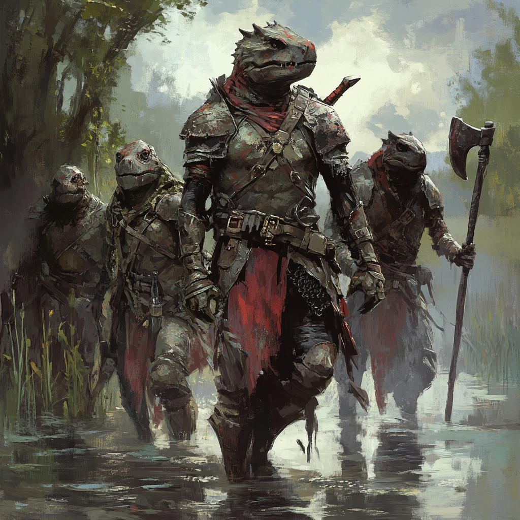 Tall humanoid group in swamp