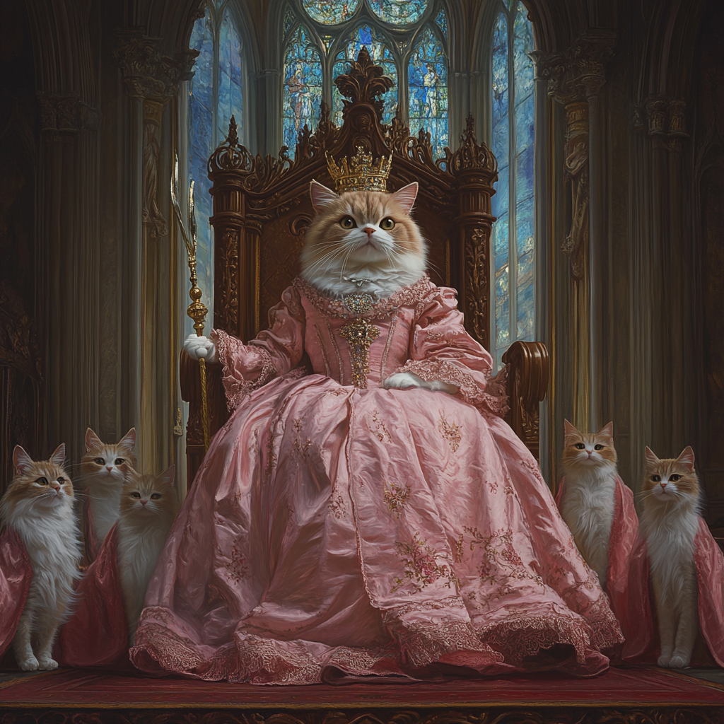 British longhair cat in pink gown