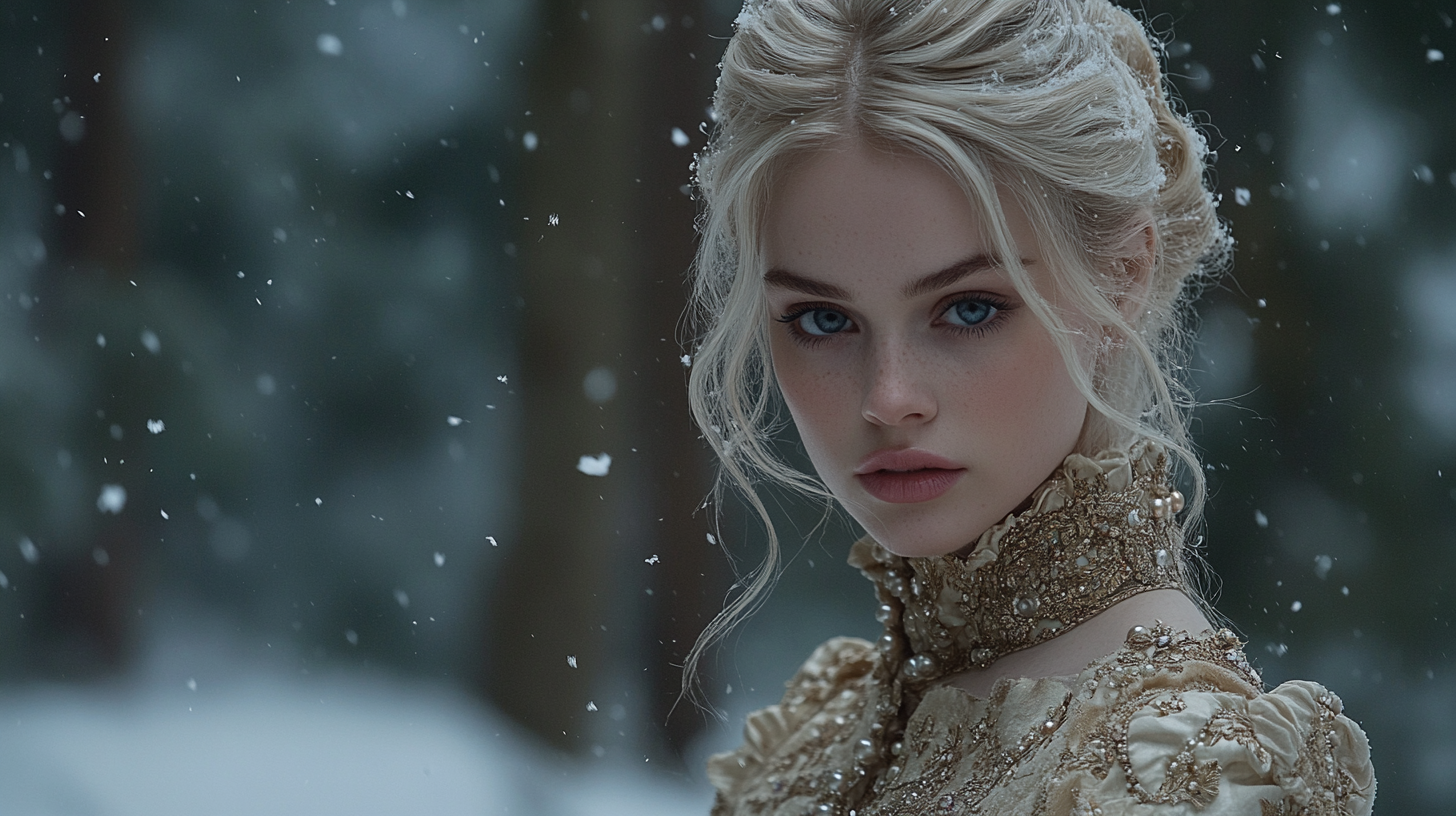 Regal woman in snowy forest