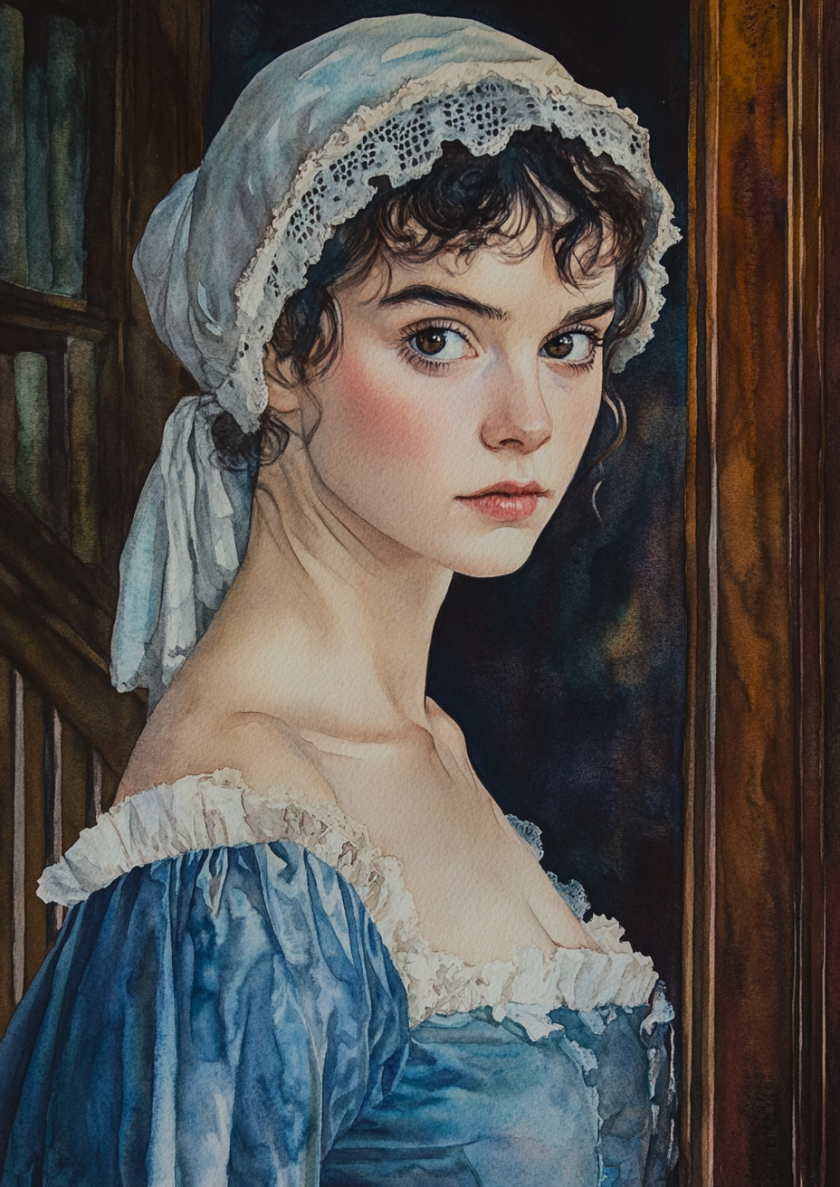 Regency woman in blue dress