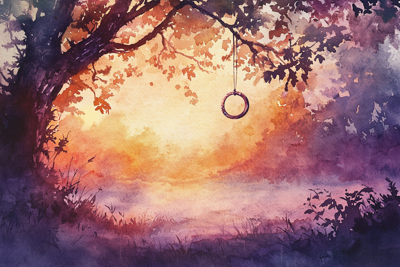 Watercolor illustration of ring on tree branch