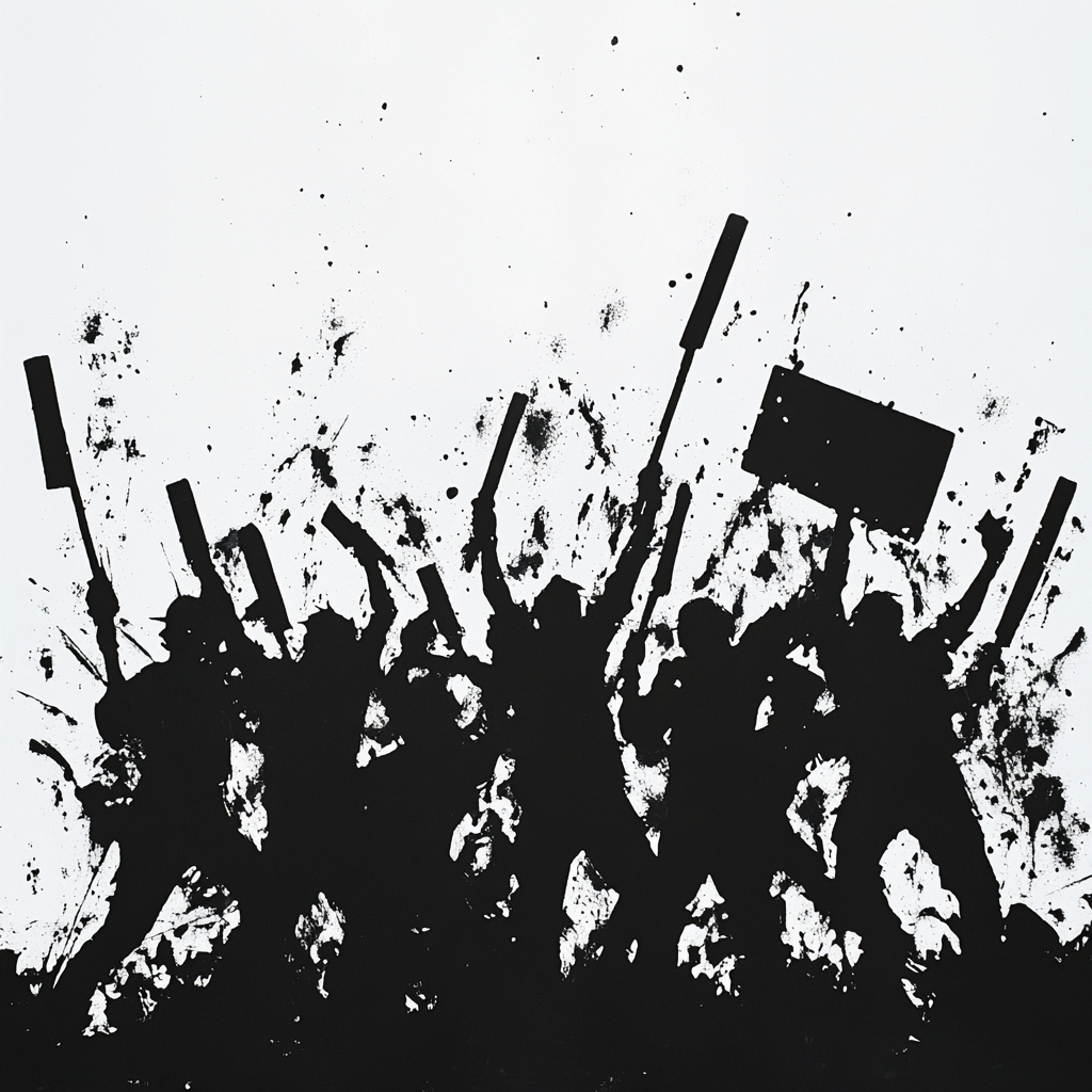 Rioting Protesters Stencil Art Photo