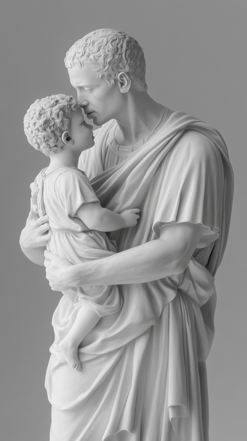 Roman man kisses child statue