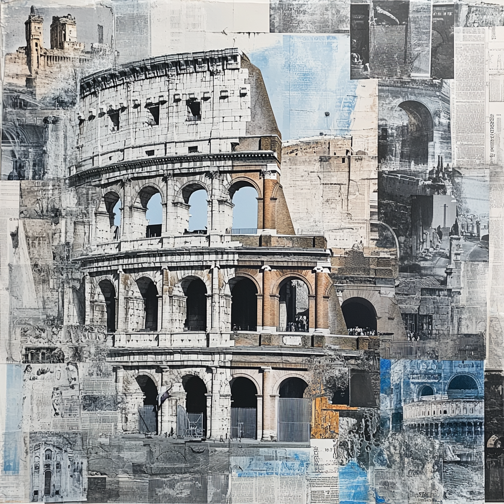 Rome Ancient Buildings Collage Gray Tones