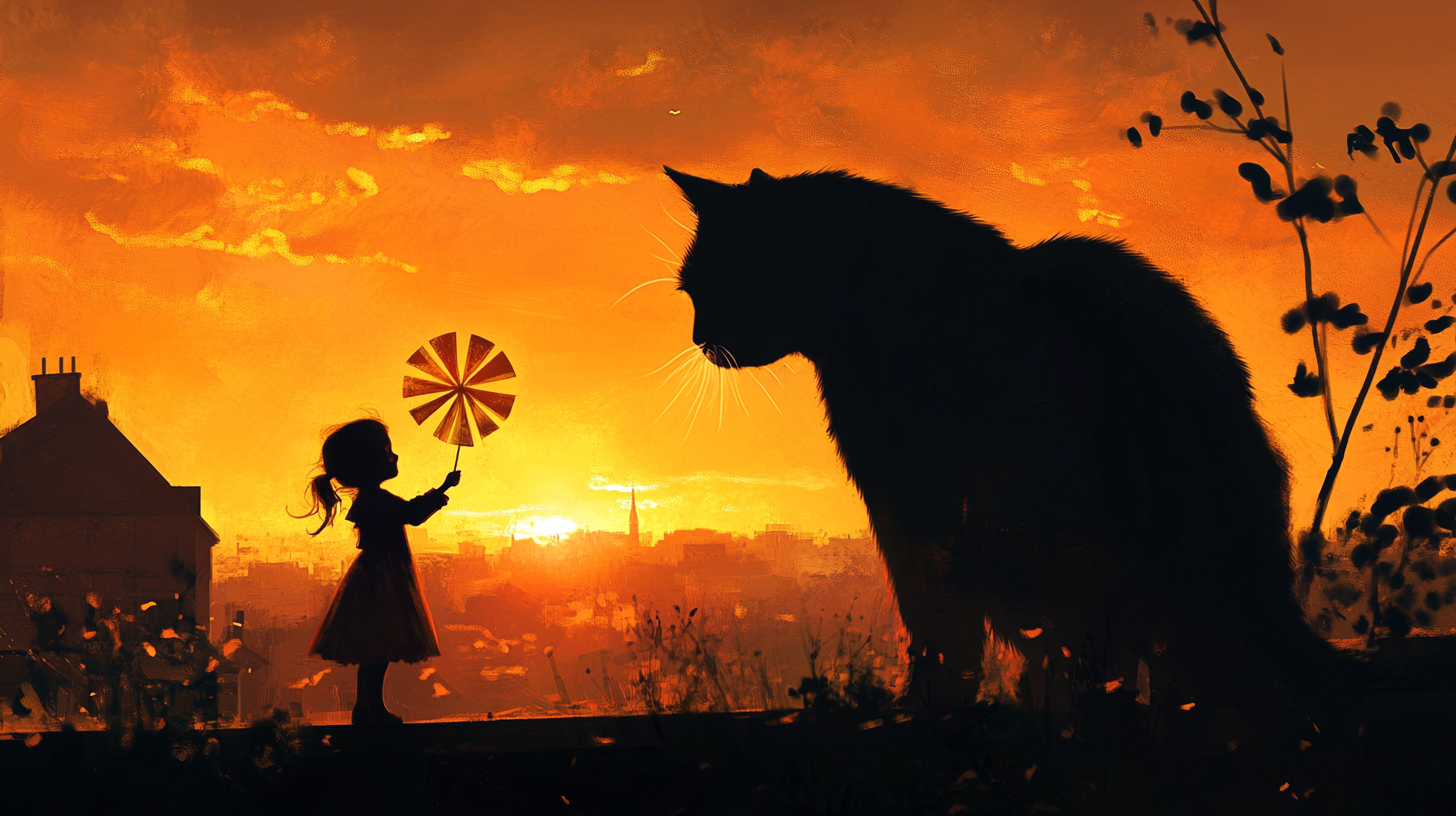 Little girl with pinwheel at sunset