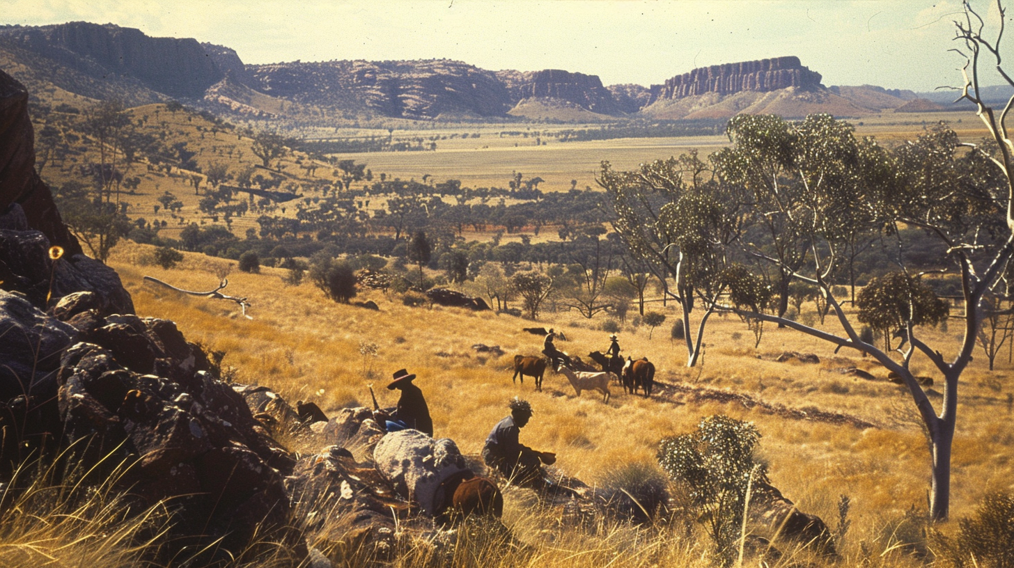 Indigenous Australians tending cattle in Kimberley