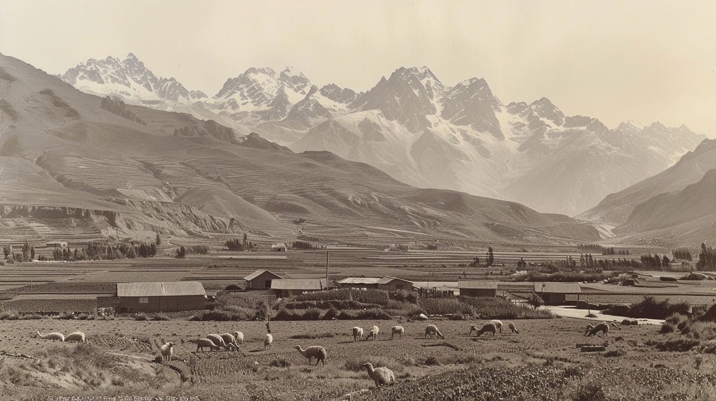 Rural Andes Scene Farmers Llamas