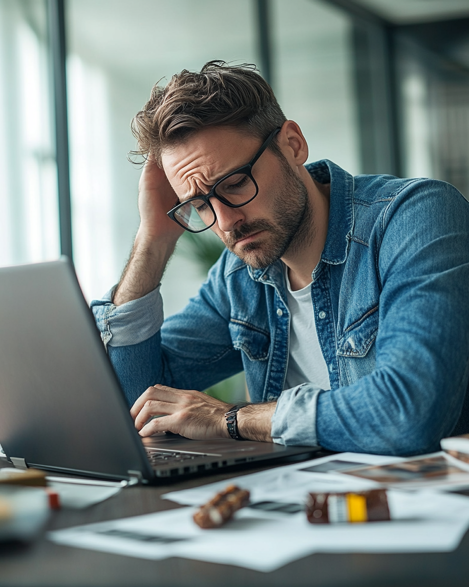 Sad man working at office desk