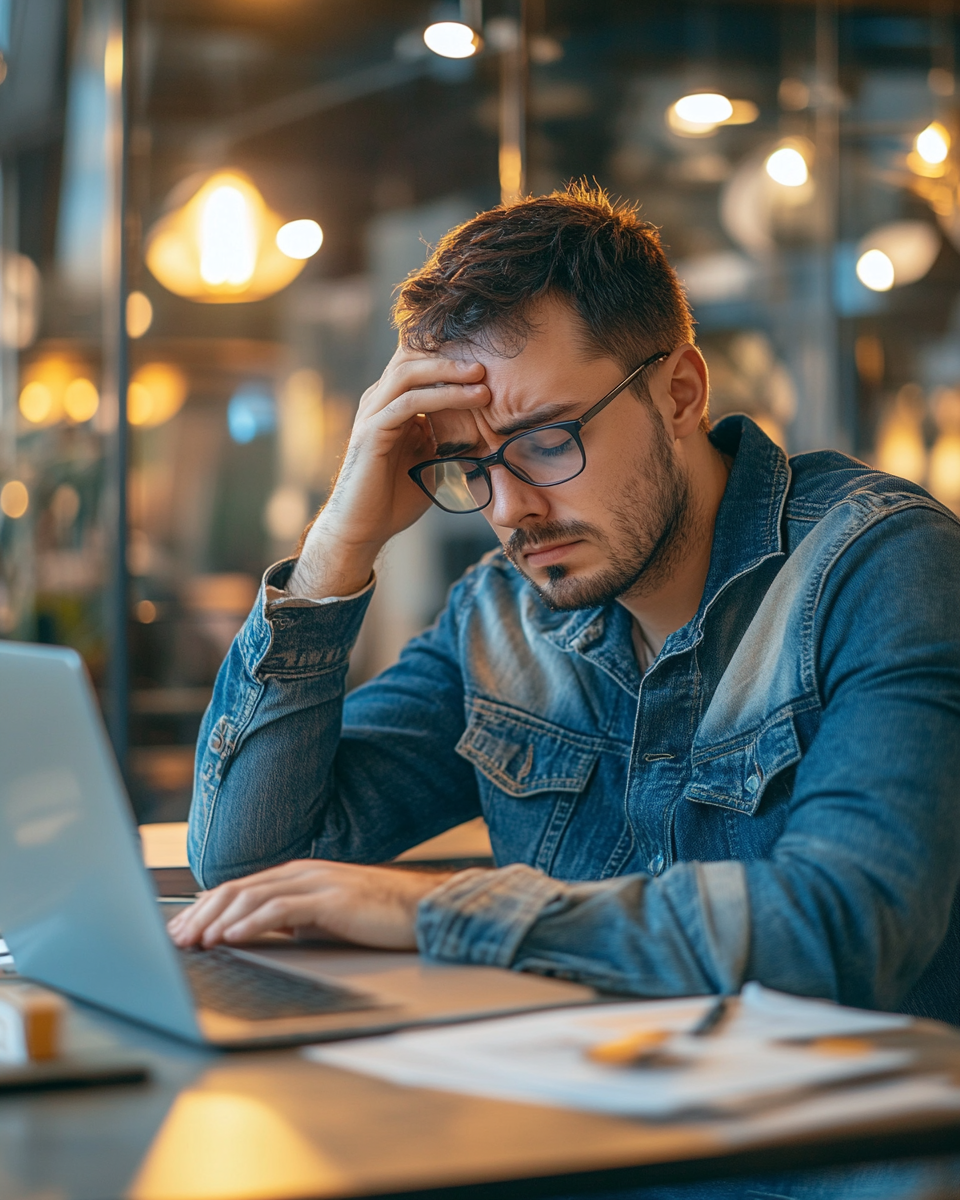 Sad man at office desk