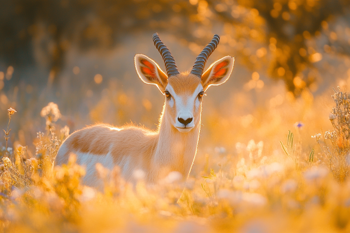 Enchanted sunset with saiga antelope