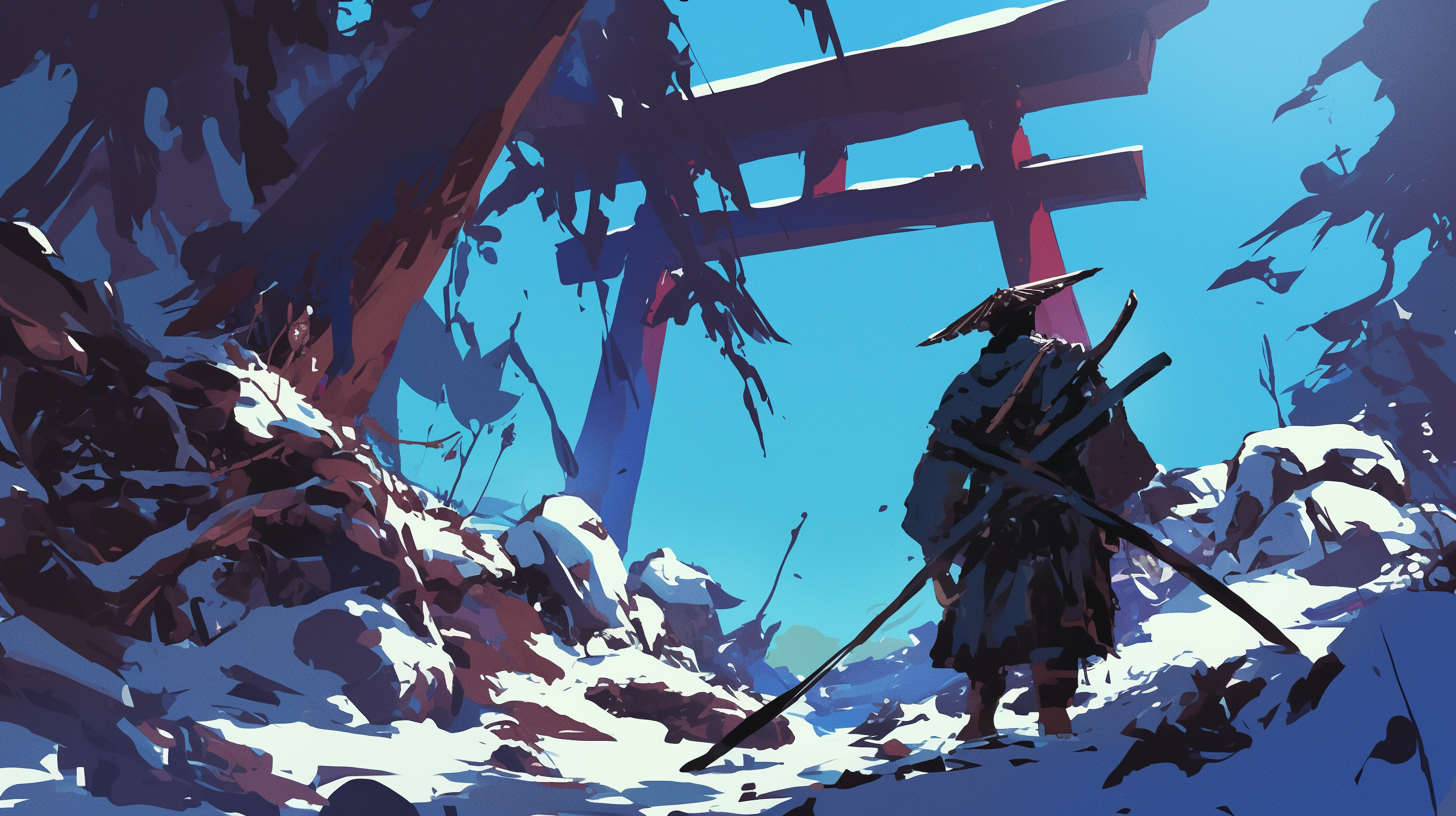 Samurai navigating obstacles in anime style