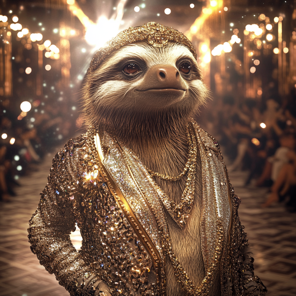 Sassy Sloth high-fashion runway glam