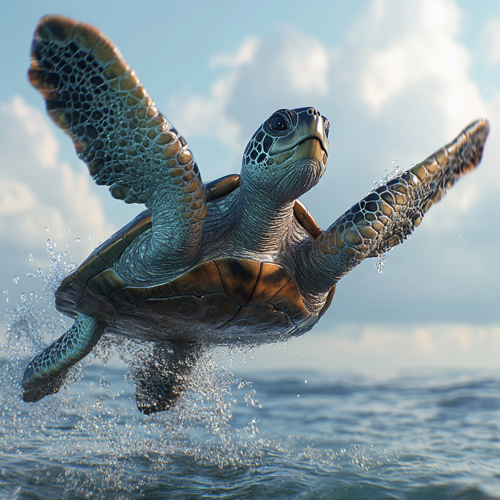 Sea King Turtle Flapping Wings