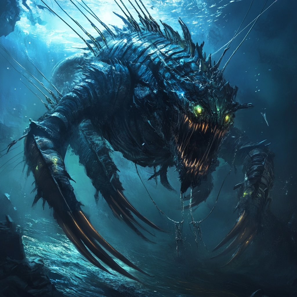 Massive segmented sea monster illustration