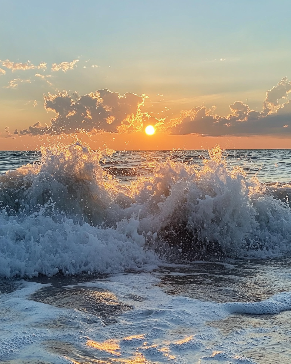 Sea Waves Sunset Beach Sky