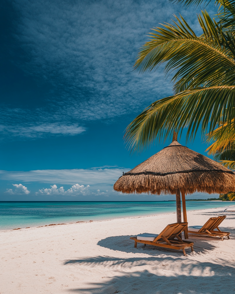 Beach scene with palm trees