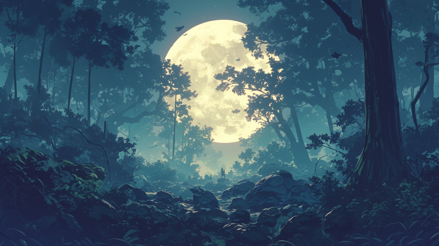 Serene Full Moon Forest Scene