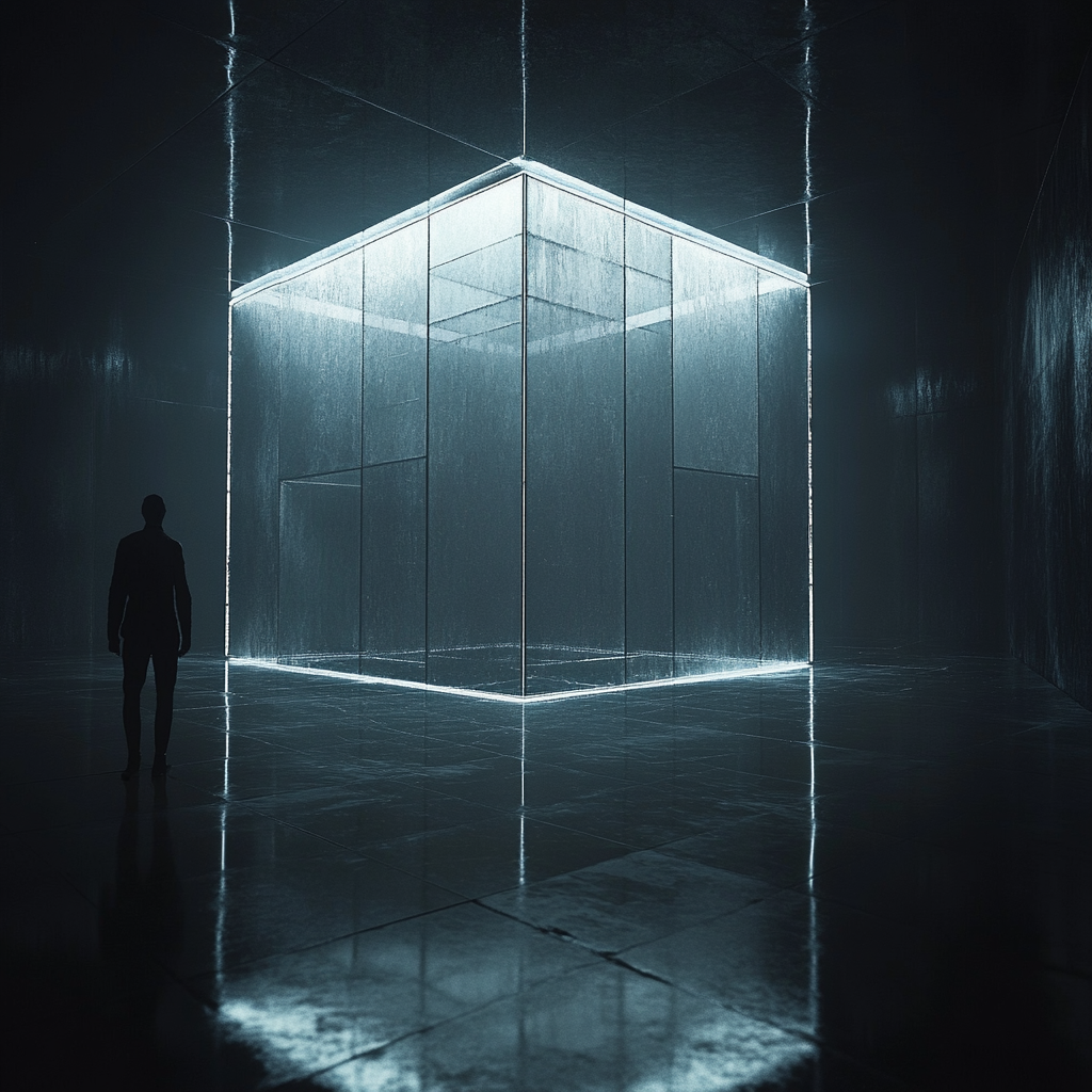 dark shiny glass cube room