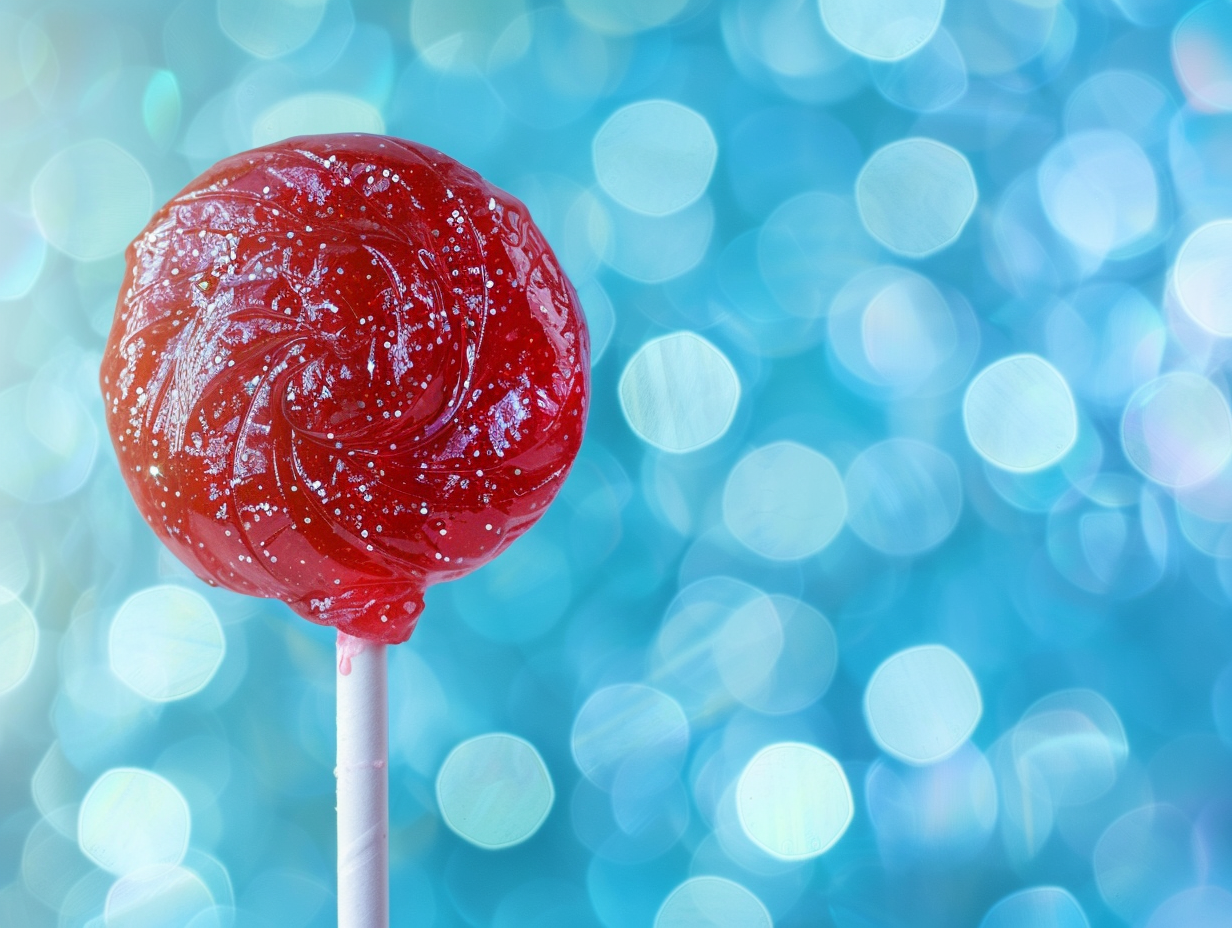 Red lollipop on blue background