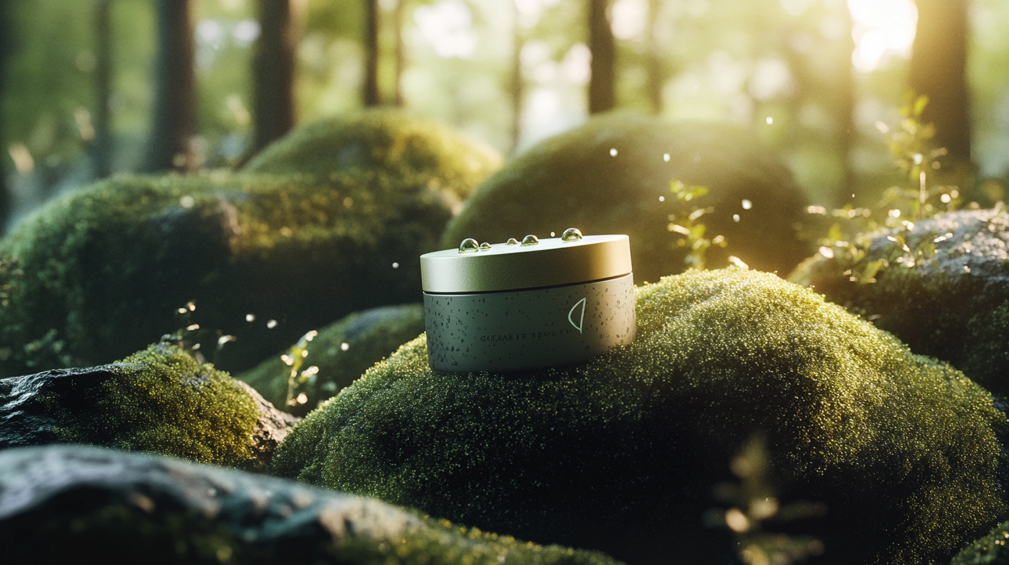 Skincare product in tranquil forest