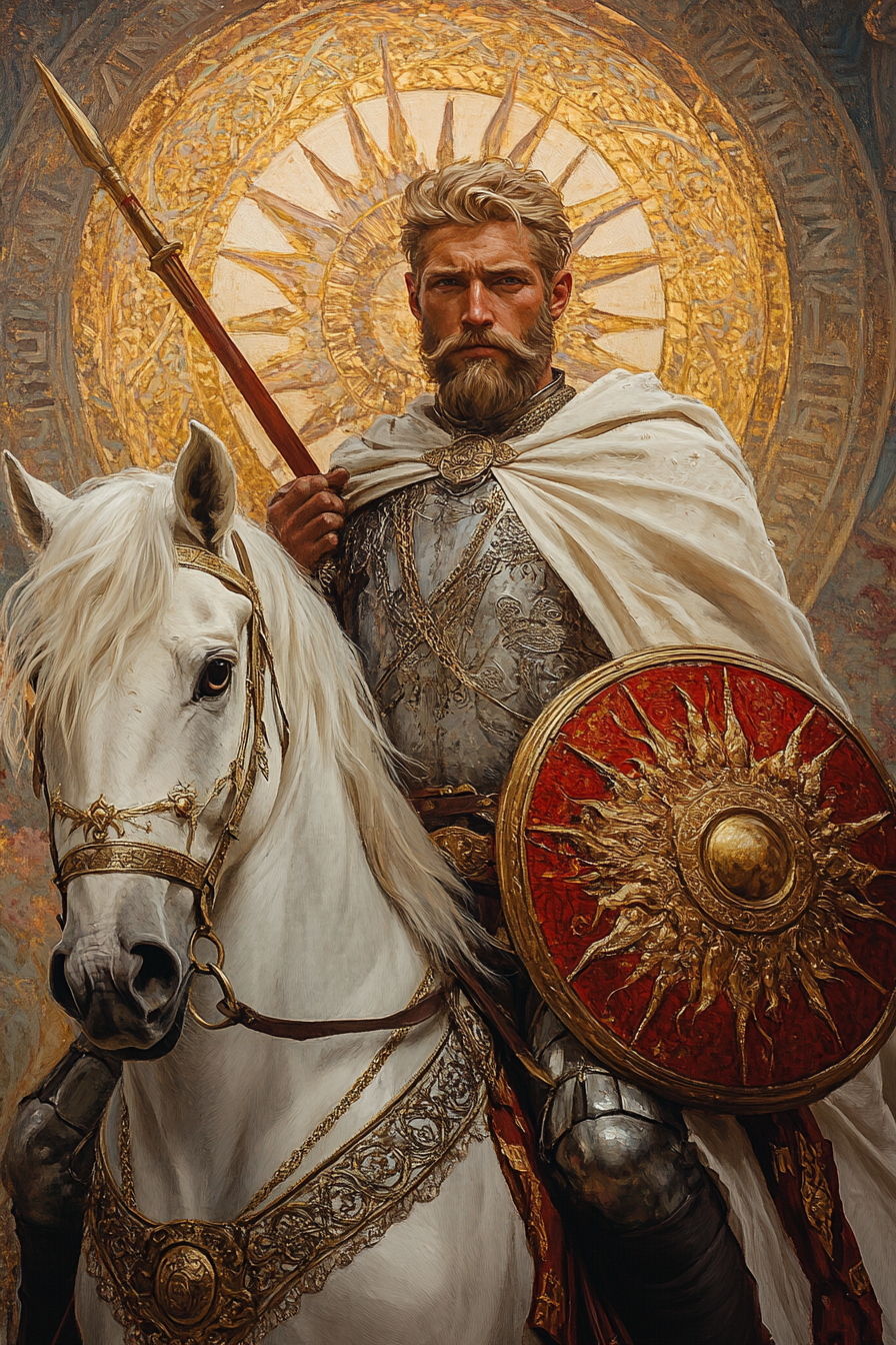 Slavic warrior on white horse