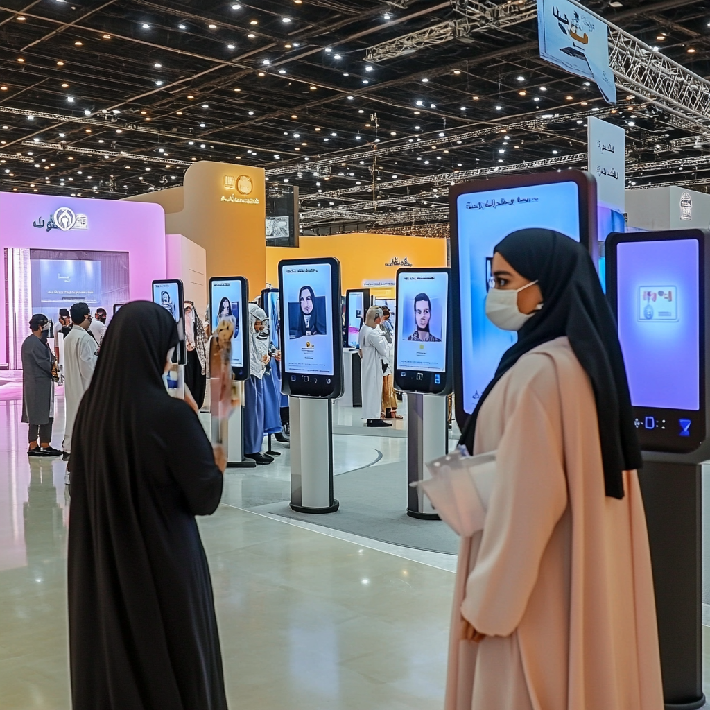 Saudi people networking with smart badges