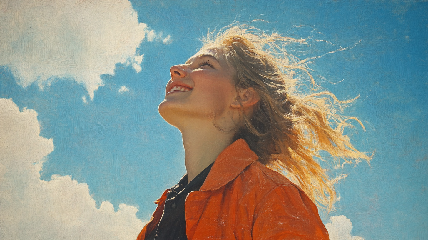 Young woman in orange jacket smiling