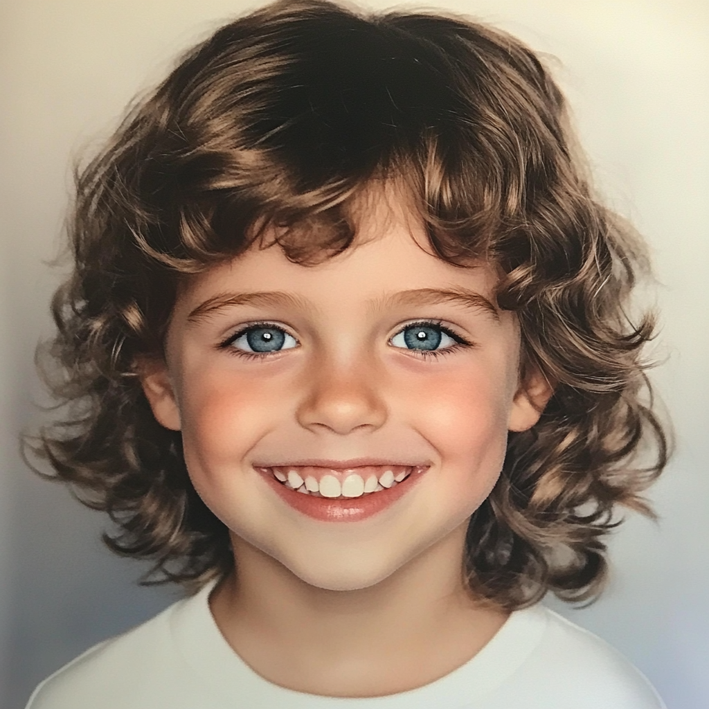 Smiling white girl with curly hair