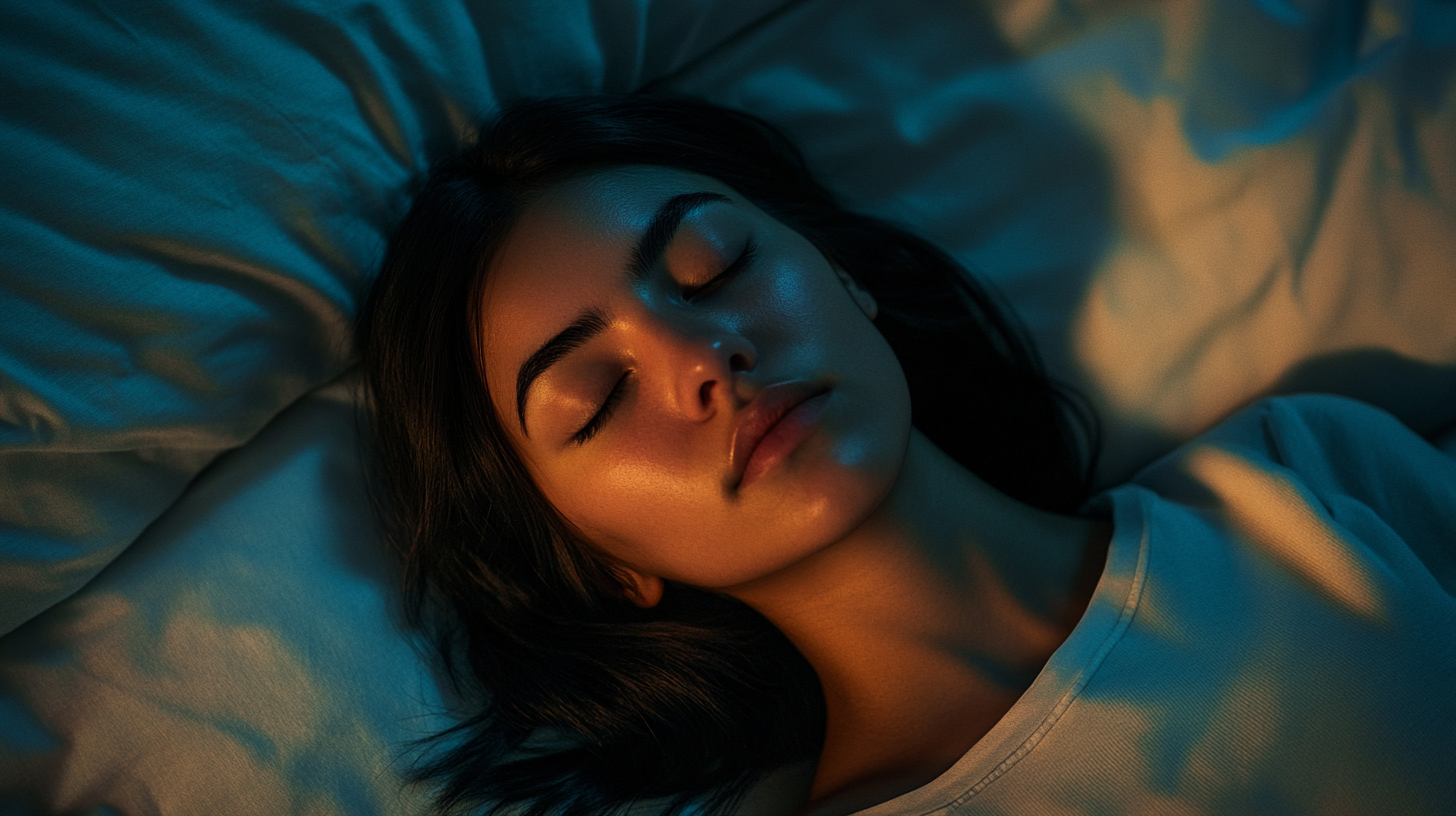 Hispanic woman sleeping peacefully in bed