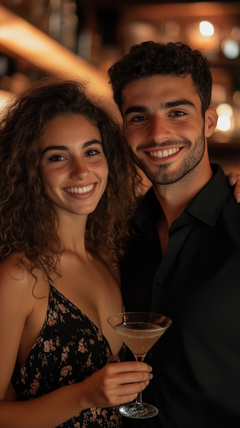 Spanish couple at bar smiling