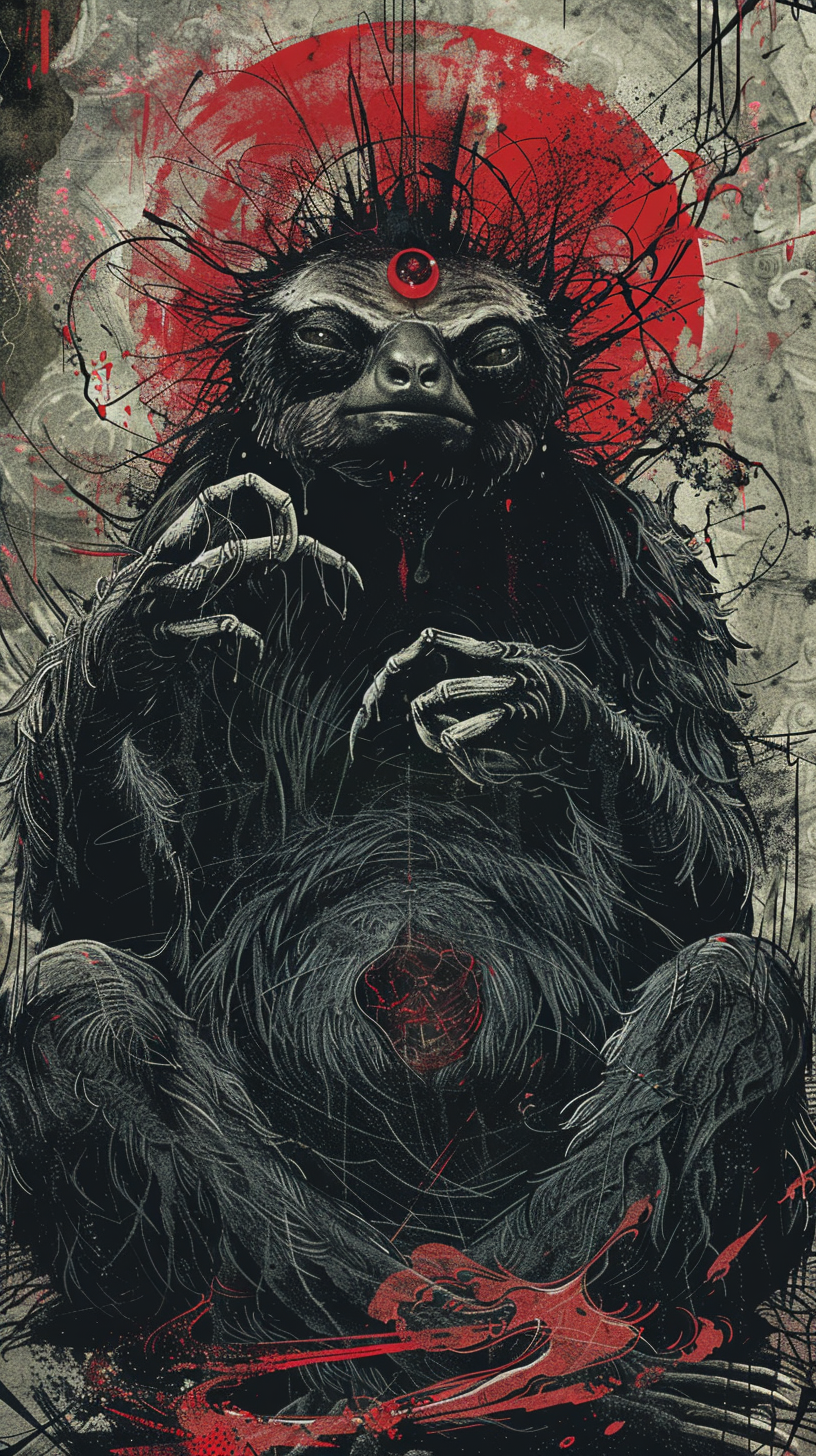 Hand-drawn spiritual sloth creature