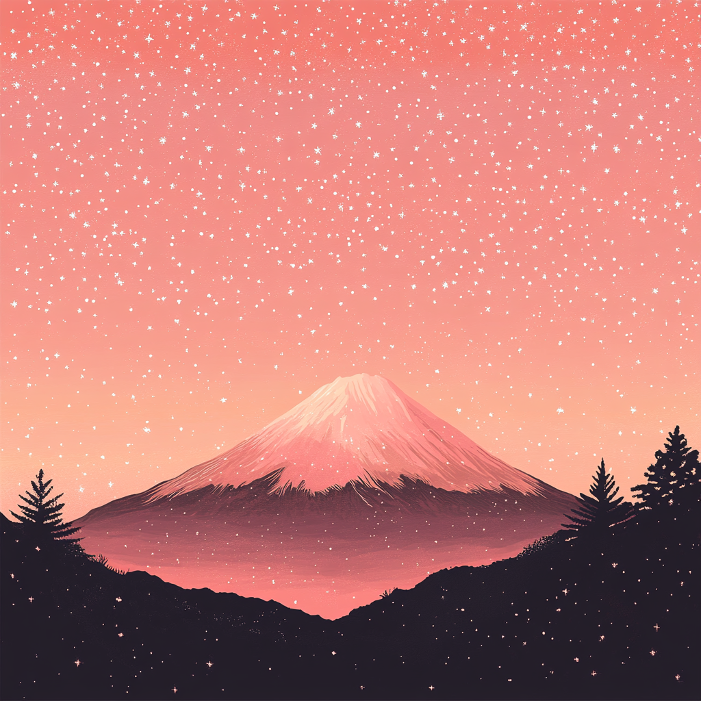 Pink Rose Starry Sky Mount Fuji