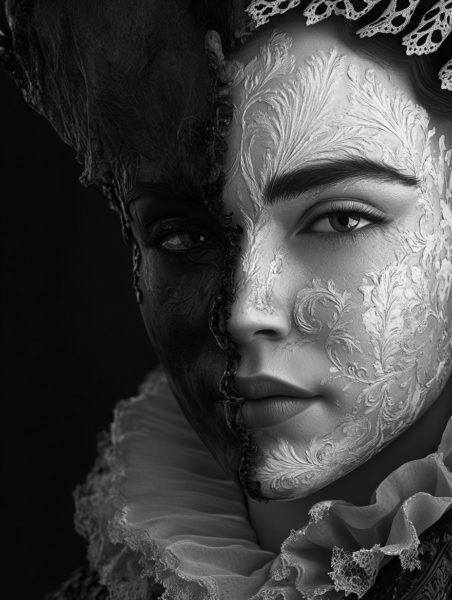 Detailed black and white queen portrait