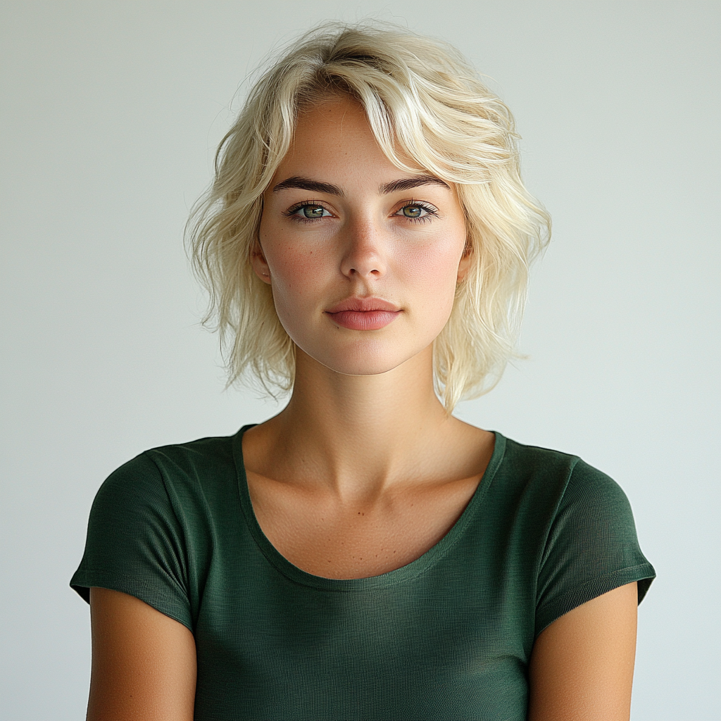 Overwhelmed blonde woman on white background