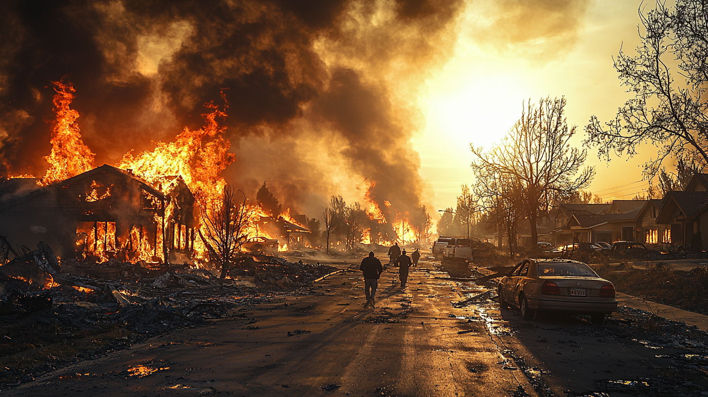 Burning Suburban Houses Photo