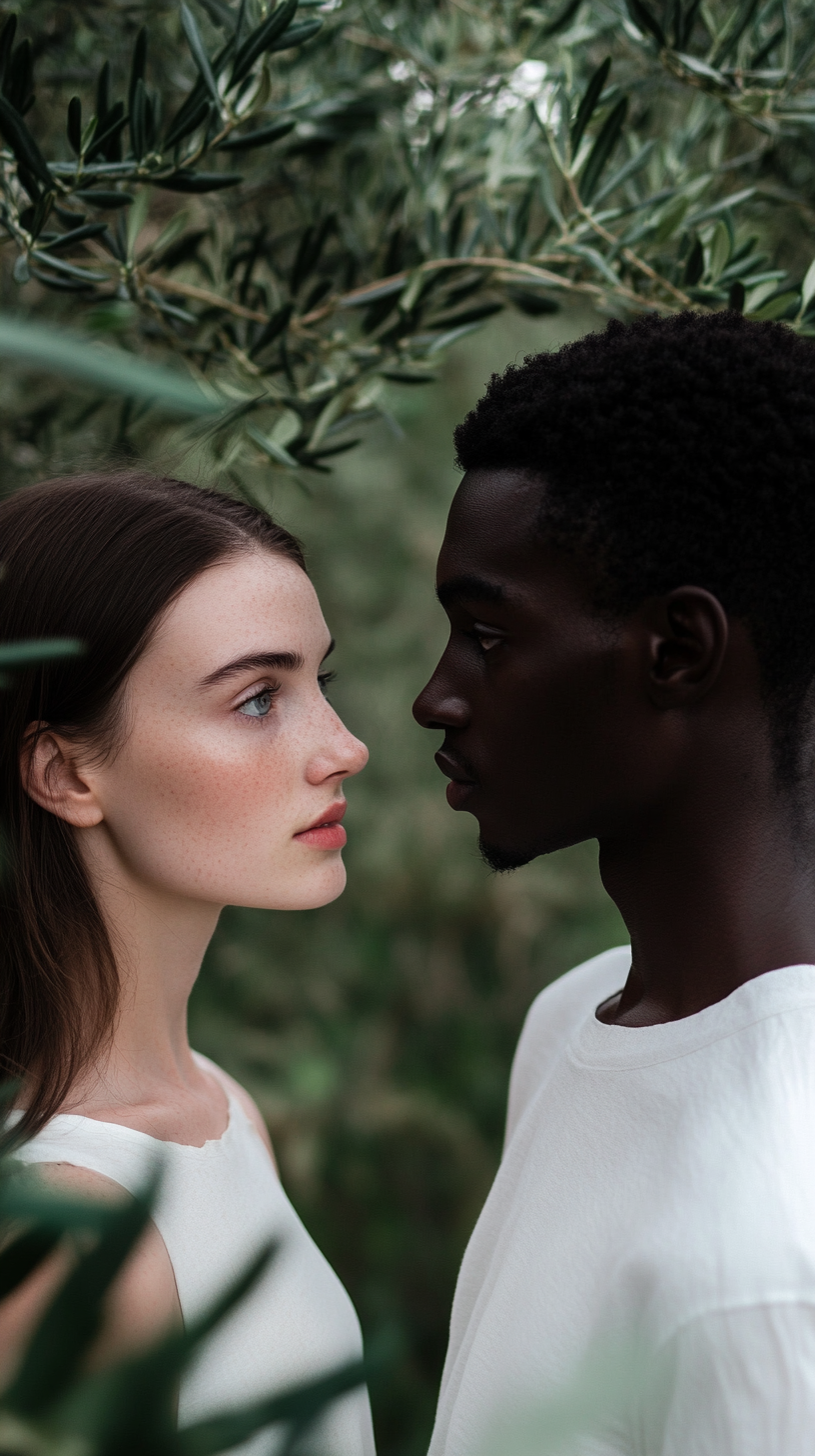 Sudanese man and brunette woman in love