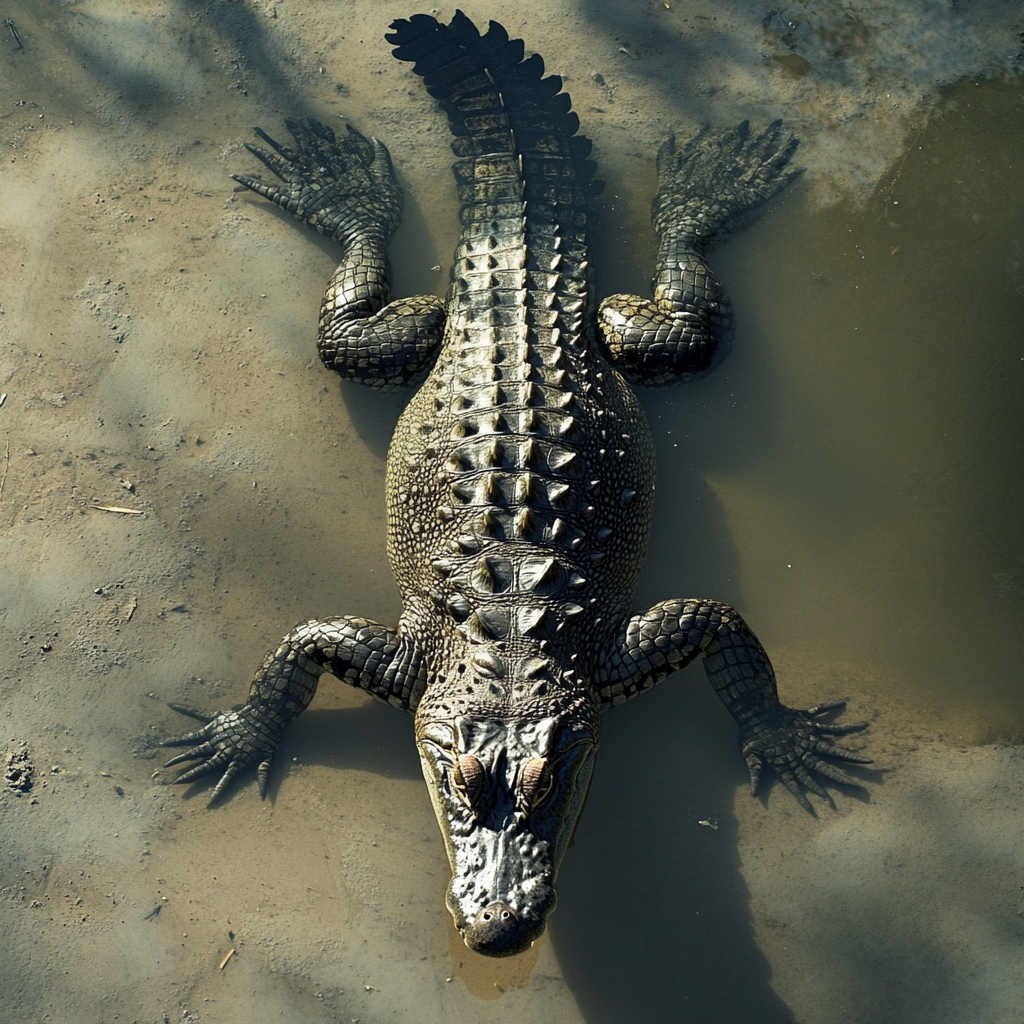 Crocodile swimming in murky water