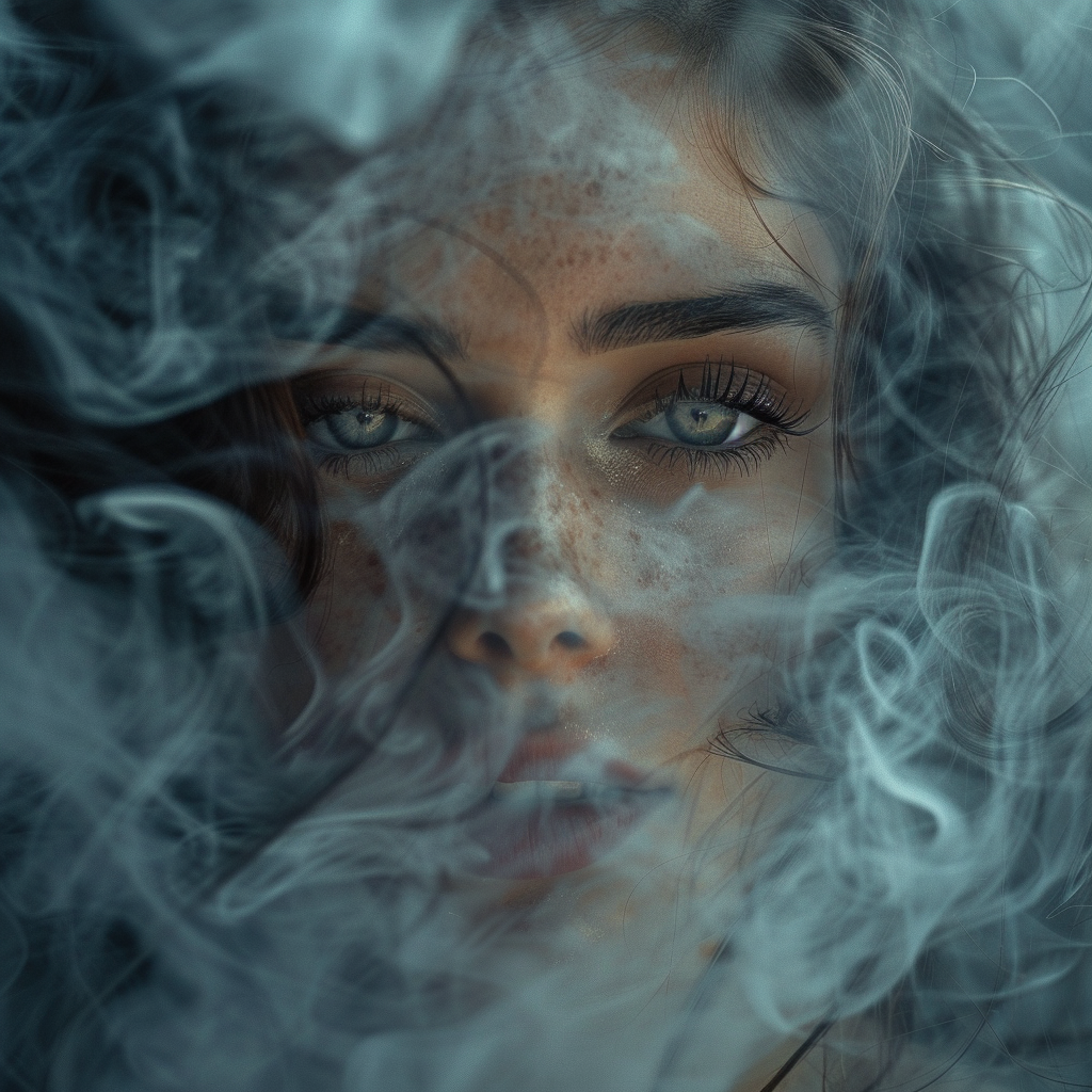 Woman in swirling smoke portrait