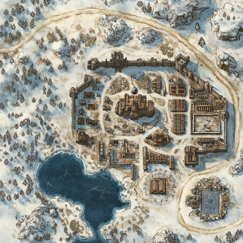 Tabletop Gaming Winter Map City Lake