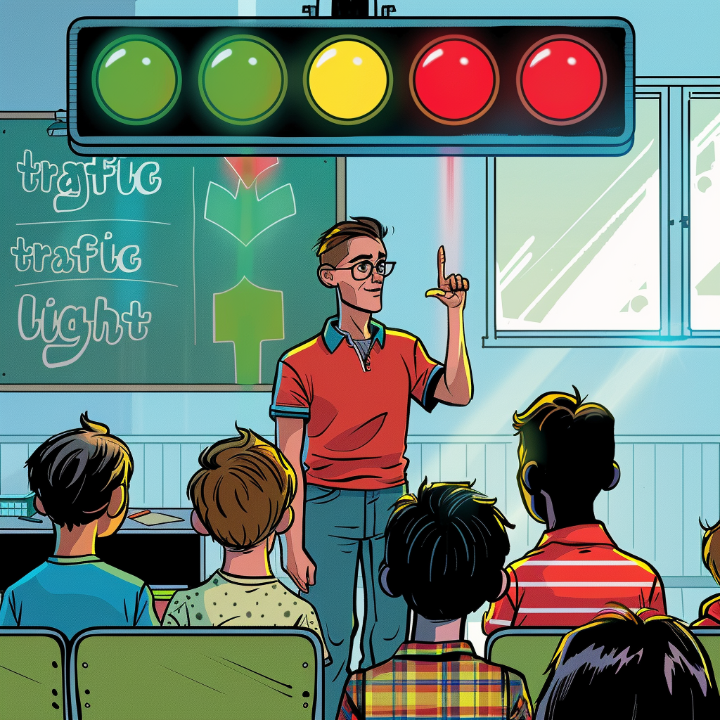 Teacher pointing to behavior traffic light