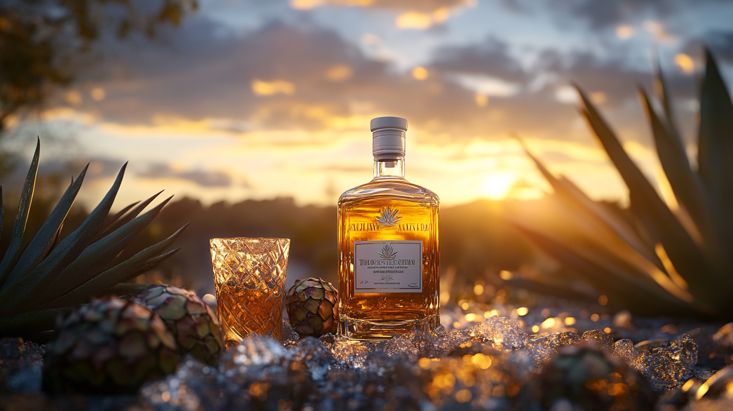 Round tequila bottle drink sunset